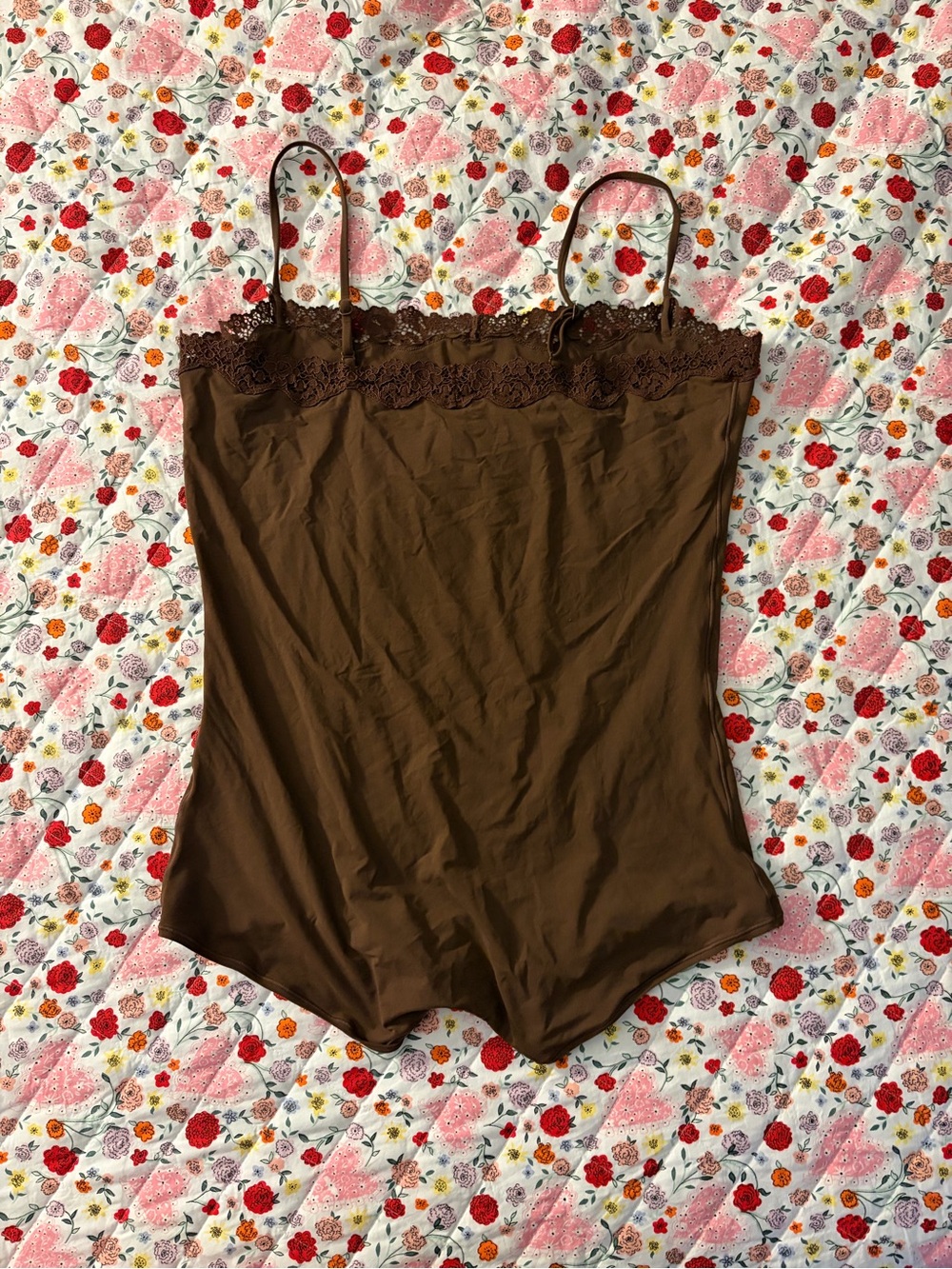 SKIMS Brown Lace-Trim Bodysuit